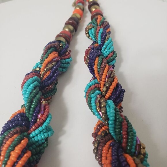 TWISTED SEED BEAD Necklace and Earrings Set Vibrant Colors - Picture 8 of 9